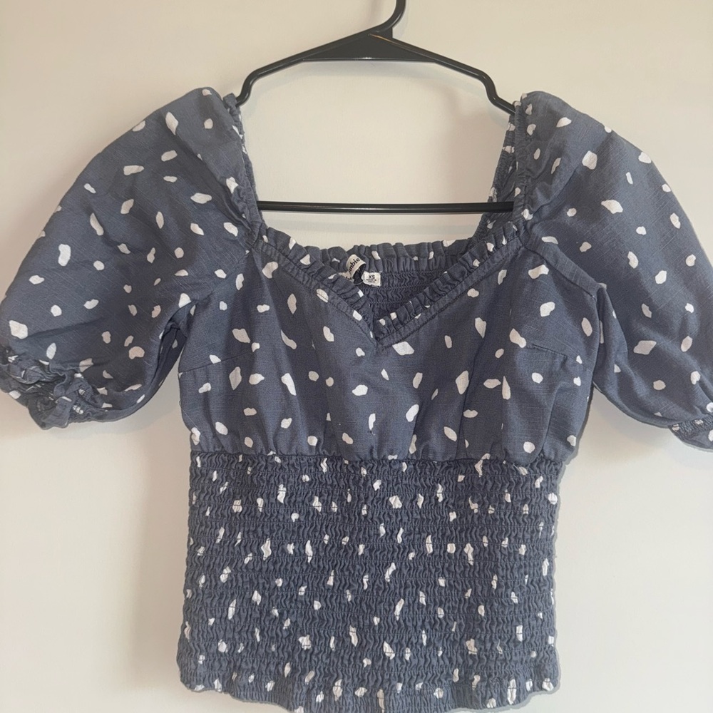 Abercrombie & Fitch Navy Polka Dot Smocked Blouse